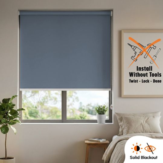 Hippo Blackout Solid No-Drill Indoor Roller Blind (Acrylic Coated)