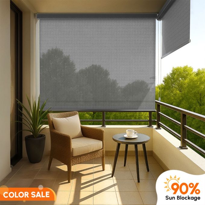 Pebble Grey on Sale - Hippo 90% Sun Block Outdoor Roller Blind (HDPE)