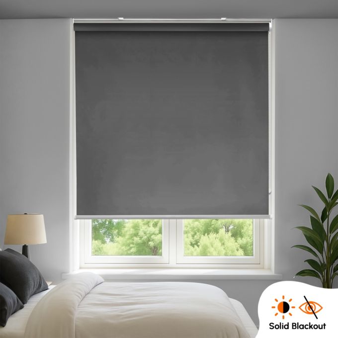Hippo Blackout Solid Indoor Dark Grey Roller Blind (Polyester)