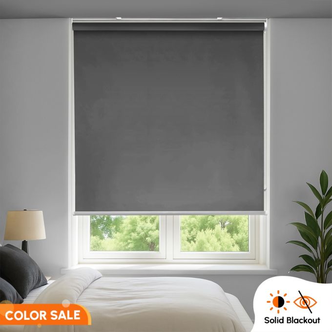 Dark Grey on Sale - Hippo Headrail Blackout Solid Indoor Roller Blind (Polyester)