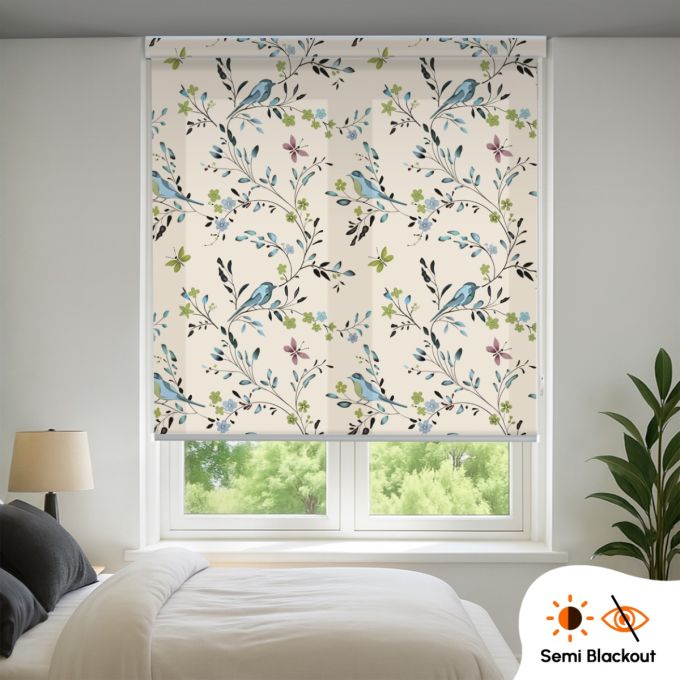 Blue Birds on Sale - Hippo Semi Blackout Printed Indoor Roller Blind (Polyester)