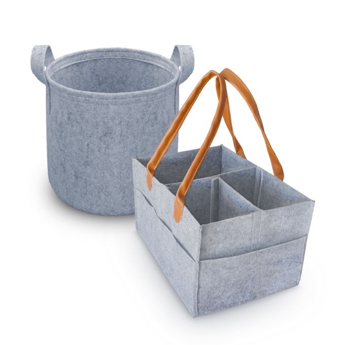 Hippo Everyday Baby Storage Cute Basic Felt Diaper Caddy Bag & Storage Basket Combo