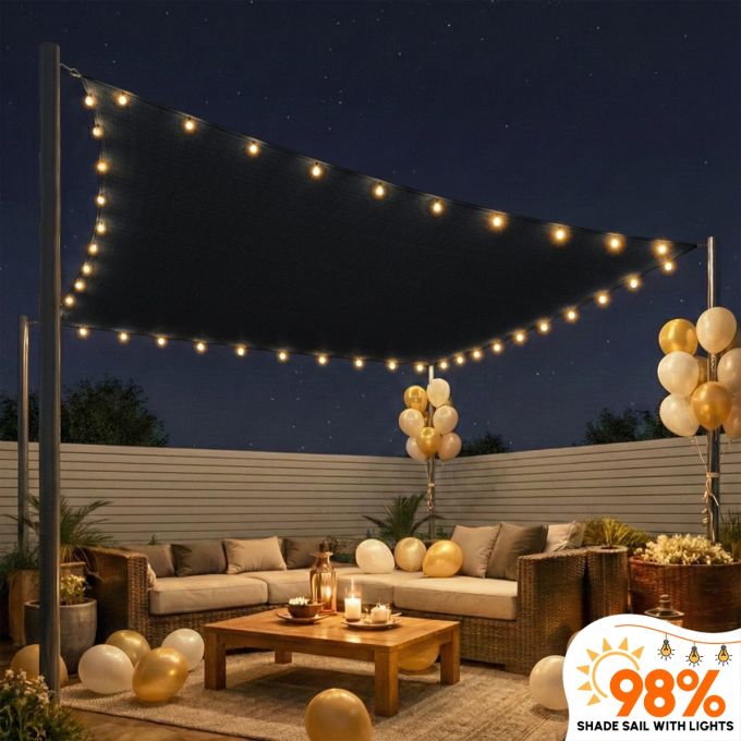 Hippo 98% Sun Block Shade Sail With Light (Four Sided)