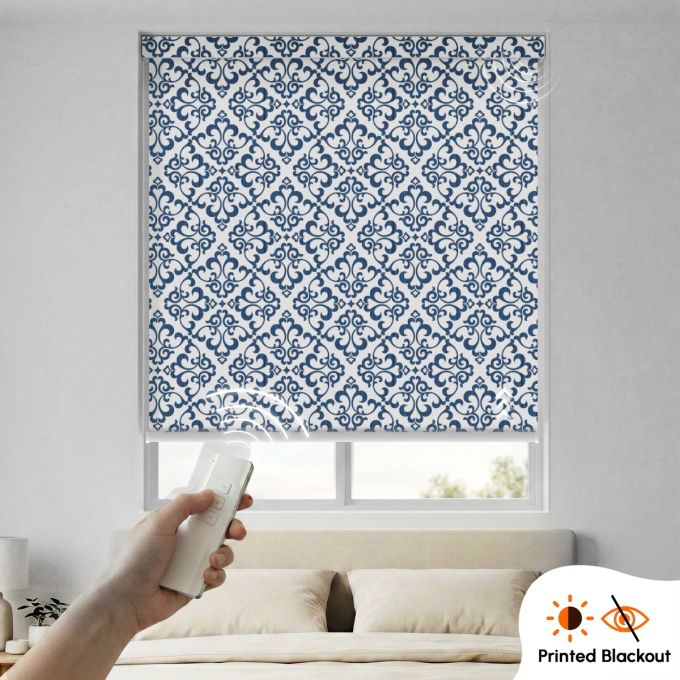 Hippo Blackout Printed Rechargeable Motorised Indoor Roller Blind (Form Coated Polyester)