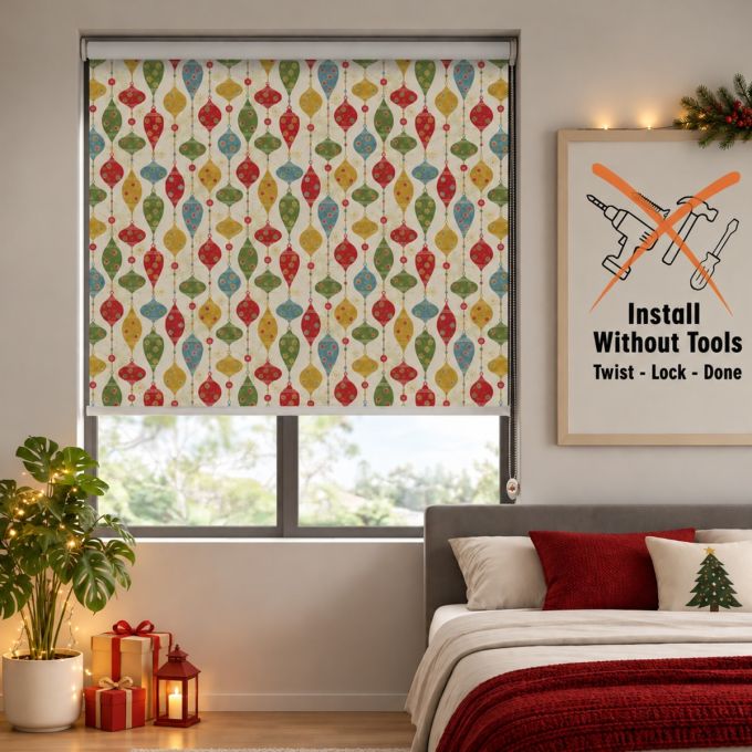 Hippo Blackout Printed No Drill Indoor Roller Blind (Foam Coated Polyester)