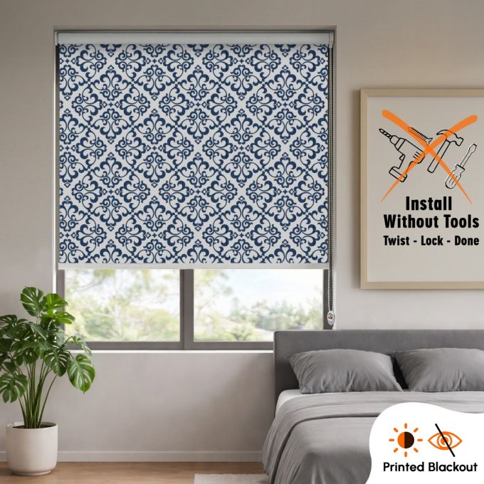 Hippo Blackout Printed No Drill Indoor Roller Blind (Form Coated Polyester)