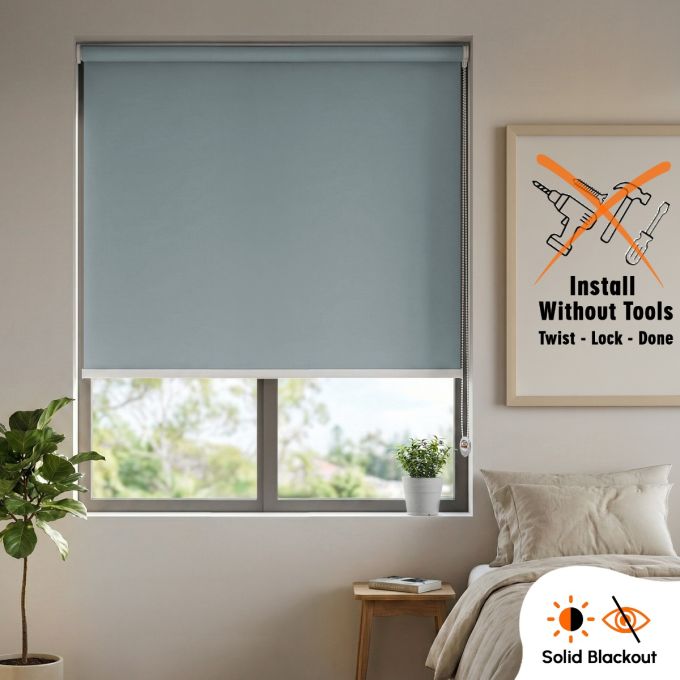 Hippo Blackout Solid No-Drill Indoor Roller Blind (Acrylic Coated)