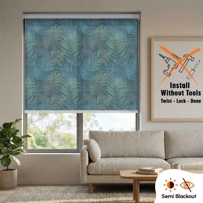 Hippo Semi Blackout Printed  No-Drill  Indoor Roller Blind (Polyester)