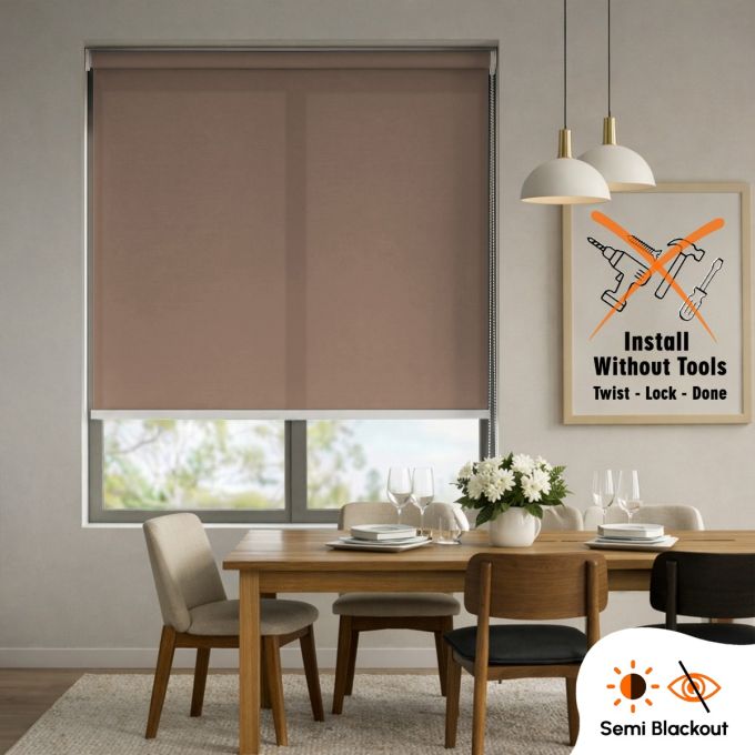 Hippo Semi Blackout Solid No-Drill Indoor Roller Blind (Polyester)