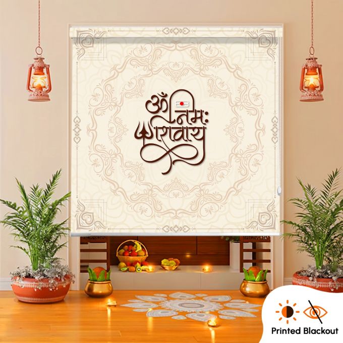 Hippo Blackout Printed Indoor Roller Blind with Balance - Ādideva Spiritual Blinds Series