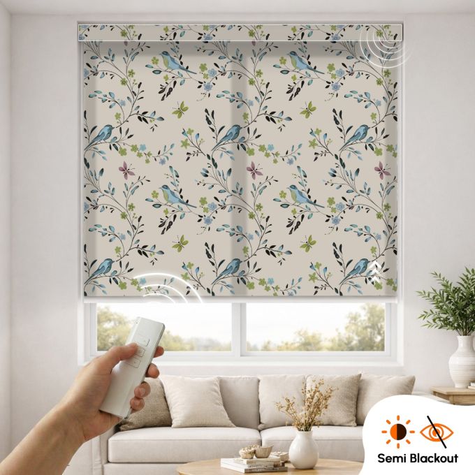 Hippo Semi Blackout Printed Rechargeable Motorised Indoor Roller Blind (Polyester)