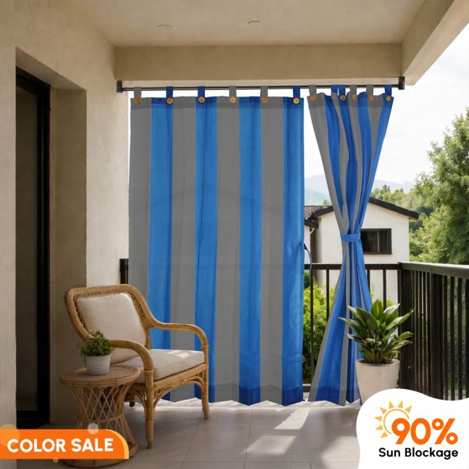 Blue Grey on Sale - Hippo 90% Sun Block Stripe Outdoor Curtain (HDPE)
