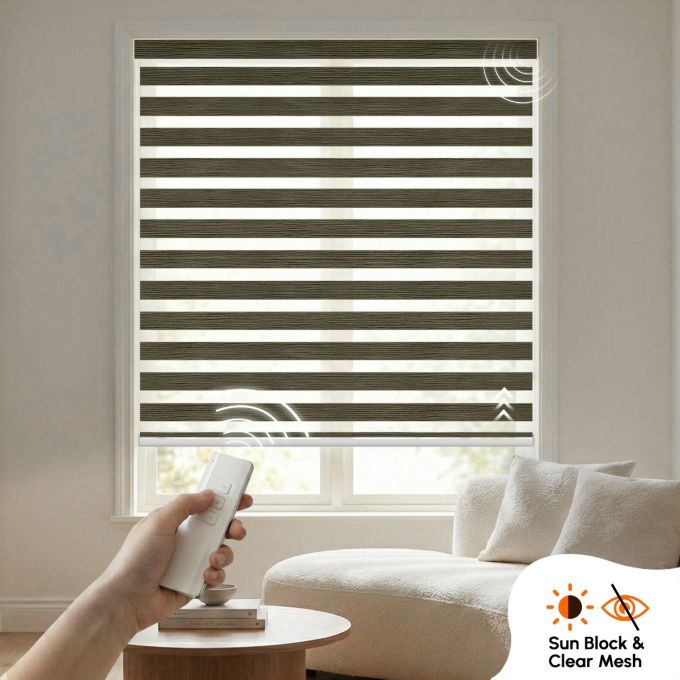 Hippo Zebra Indoor Rechargeable Motorised Roller Blind (Polyester Sunblock Mesh)
