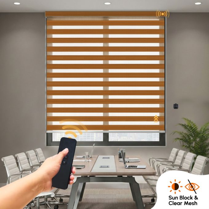 Hippo Zebra Indoor Rechargeable Motorised Roller Blind (Polyester Sunblock Mesh)