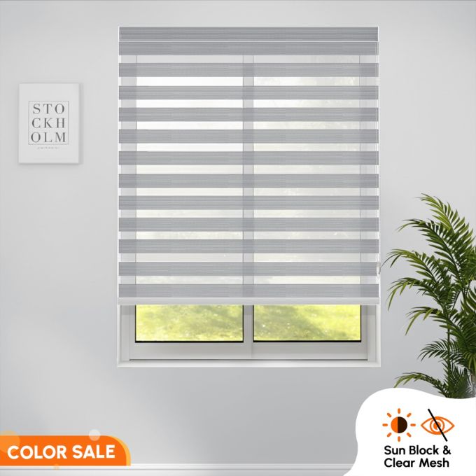 Moonlight Grey on Sale - Hippo Zebra Indoor Roller Blind (Polyester Sunblock Mesh) 